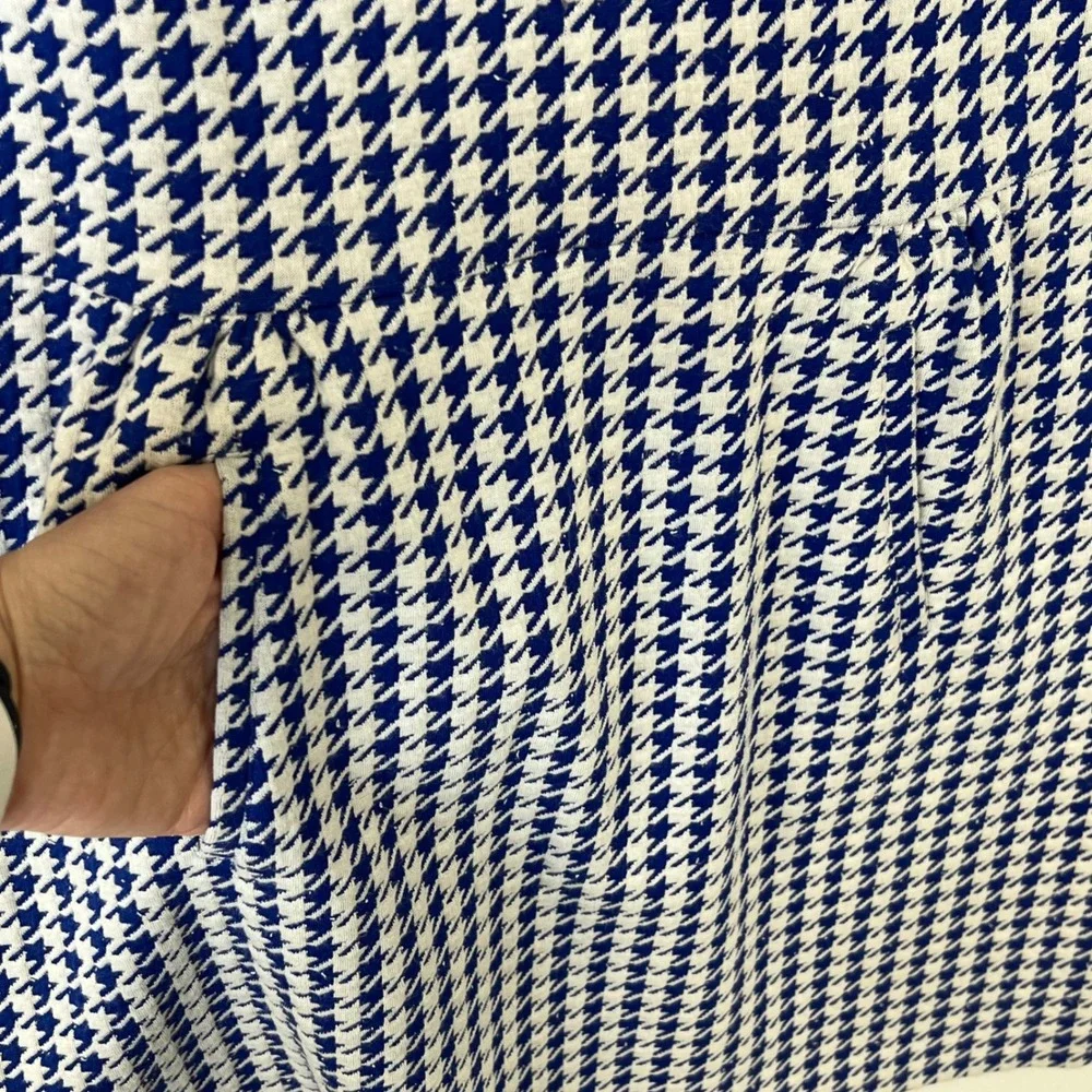 Tyler Boe Dress‎ L Blue White Houndstooth Knit Pockets Preppy Coastal Nautical